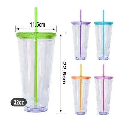 Somon 32oz bilan ikki devorli plastik kosa